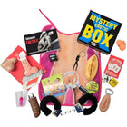 Pink apron mit anatomischer abbildung und erotischen accessoire wie handschellen im diablo picante geheimnisbox für ihn