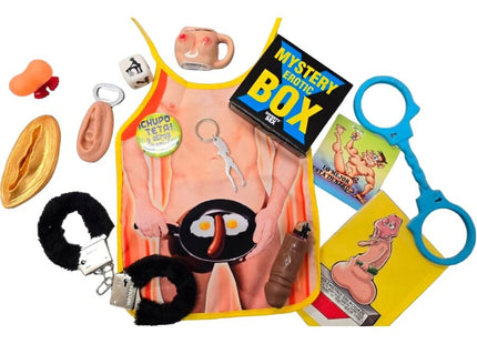 Novelty apron in diablo picante erotiker-überraschungsbox für ihn 10 x 10 with cartoon man holding frying pan eggs sausage