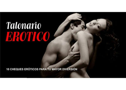 Schwarz-weißer werbeplakat für talonario erótico erotisches gutscheinebuch mit intimem paar diablo picante