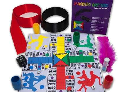 Lila box parchís erotico kama sutra mit buntem spielbrett und accessoires im produkt diablo picante erotischer aufnhmer
