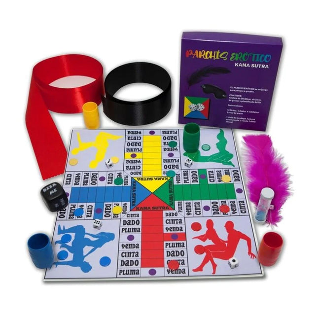 Lila box parchís erotico kama sutra mit buntem spielbrett und accessoires im produkt diablo picante erotischer aufnhmer