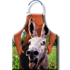 Diablo picante eselschürze mit buntem cartoon-esel und idyllischer landschaft auf robustem stoff