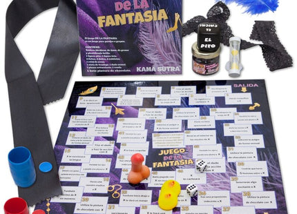 Brettspiel juego de la fantasía von kama sutra mit nummeriertem spielfeld und bunten spielsteinen zum fantasiespiel diablo picante