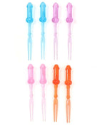 Set aus 8 farbigen plastik novelty gabeln in blau pink und orange für diabolo picante penis-spieße