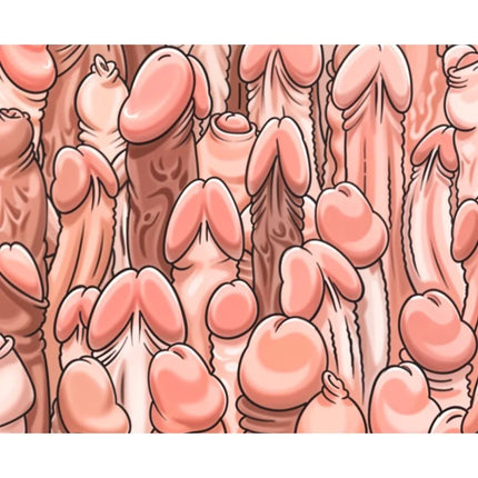 Cartoonillustration eines farbigen mauspads mit dichtem muster aus pinken und braunen phallusformen diablo picante