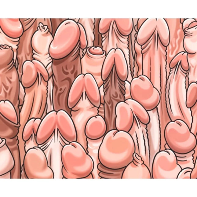 Cartoonillustration eines farbigen mauspads mit dichtem muster aus pinken und braunen phallusformen diablo picante