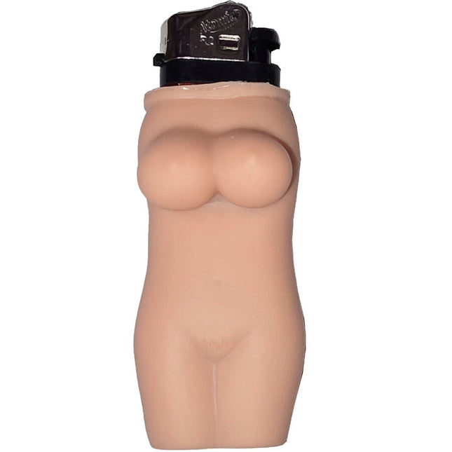 Beige silikon feuerzeughalter in weiblichem torso design mit schwarzem metallkopf für diablo picante feuerzeug