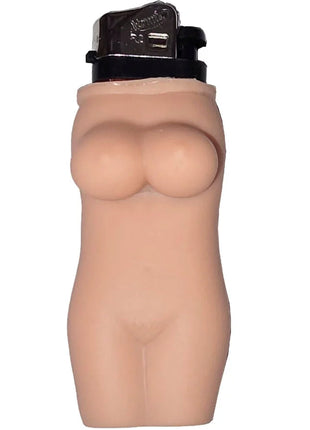 Beige silikon feuerzeughalter in weiblichem torso design mit schwarzem metallkopf für diablo picante feuerzeug