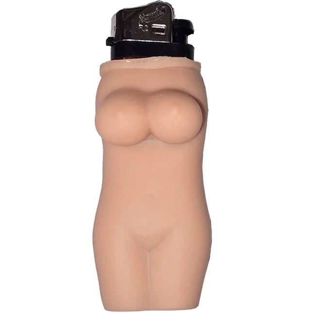 Beige silikon feuerzeughalter in weiblichem torso design mit schwarzem metallkopf für diablo picante feuerzeug
