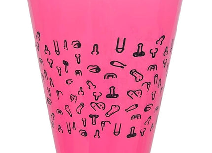 Hellrosa plastikbecher 500 ml mit schwarzen doodle-stil penis mustern diablo picante fuchsia cup