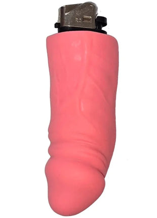 Diablo picante fuchsia penis-feuerzeug mit pink silikonüberzug und metallischem oberteil