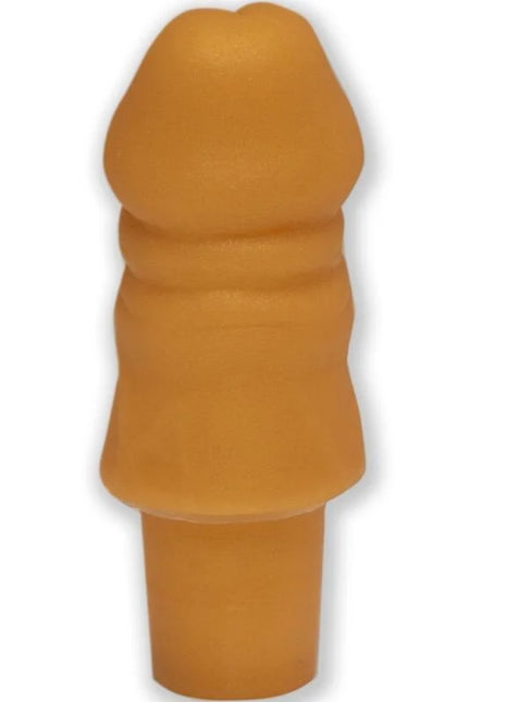 Orange silikon urethralplug mit strukturierten rillen und konischem grund im design diablo picante goldener stecker