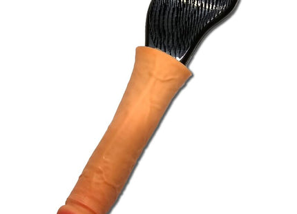 Orange silikon haarbürste diablo picante mit schwarzen borsten und penis an der spitze