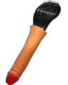 Orange silikon haarbürste diablo picante mit schwarzen borsten und penis an der spitze