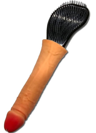 Orange silikon haarbürste diablo picante mit schwarzen borsten und penis an der spitze