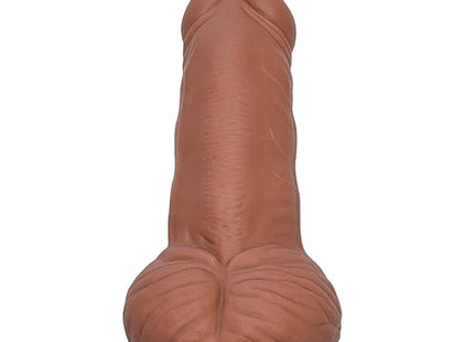 Braunes silikon stashpielzeug in phallusform mit realistischer struktur und abgerundetem boden, diabolo picante
