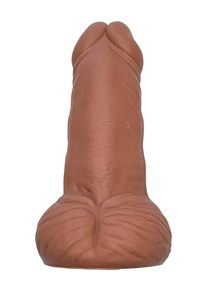 Braunes silikon stashpielzeug in phallusform mit realistischer struktur und abgerundetem boden, diabolo picante