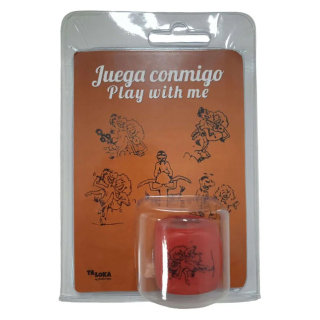 Roter diablo picante kamasutra aktionswürfel mit schwarzen figuren in klarer plastikverpackung