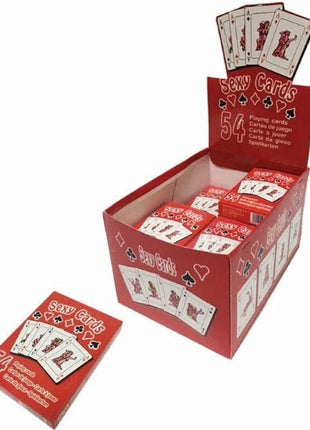 Roter karton für sexy cards spielkarten mit roten und weißen illustrationen vorne diablo picante kamasutra pokerdeck