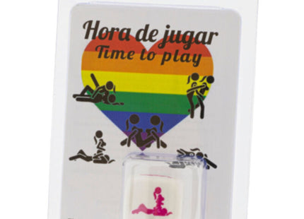 Weißes plastikwürfel mit pinker silhouette in intimer pose im clear und weißen blister für diablo picante kamasutra würfel der haltungen für mädchen lgbt