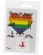 Weißes plastikwürfel mit pinker silhouette in intimer pose im clear und weißen blister für diablo picante kamasutra würfel der haltungen für mädchen lgbt
