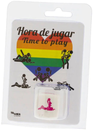 Weißes plastikwürfel mit pinker silhouette in intimer pose im clear und weißen blister für diablo picante kamasutra würfel der haltungen für mädchen lgbt