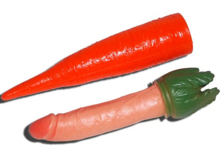 Oranger und pinkfarbener silikon-karottenpenis diabolo picante mit grünem blatt oben als erwachsenenspielzeug