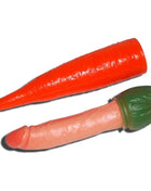 Oranger und pinkfarbener silikon-karottenpenis diabolo picante mit grünem blatt oben als erwachsenenspielzeug