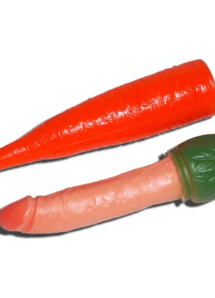 Oranger und pinkfarbener silikon-karottenpenis diabolo picante mit grünem blatt oben als erwachsenenspielzeug