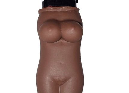 Braune silikonfigur in frauentorsoform mit schwarzem feuerzeug oben im produkt diablo picante leichterer fleischkörper für frauen mulatte