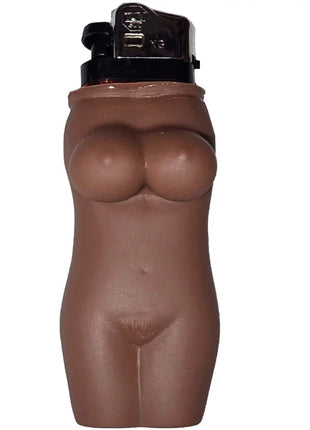 Braune silikonfigur in frauentorsoform mit schwarzem feuerzeug oben im produkt diablo picante leichterer fleischkörper für frauen mulatte