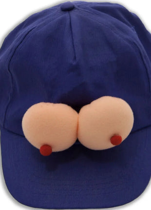 Diablo picante mütze mit blaumeise navy blaue baseballkappe mit zwei plüschigen, pfirsichfarbenen, brustwarzenähnlichen applikationen
