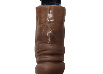 Braune silikon-hüllen in kondom-form für bic-feuerzeug mit sichtbarem silber-schwarzem oberteil diablo picante mulatto penis-feuerzeug