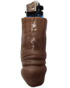 Braune silikon-hüllen in kondom-form für bic-feuerzeug mit sichtbarem silber-schwarzem oberteil diablo picante mulatto penis-feuerzeug