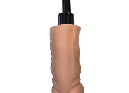 Beiger silikon dildo mit schwarzem kunststoffschaft im produkt diablo picante natürliches penis-grillfeuer