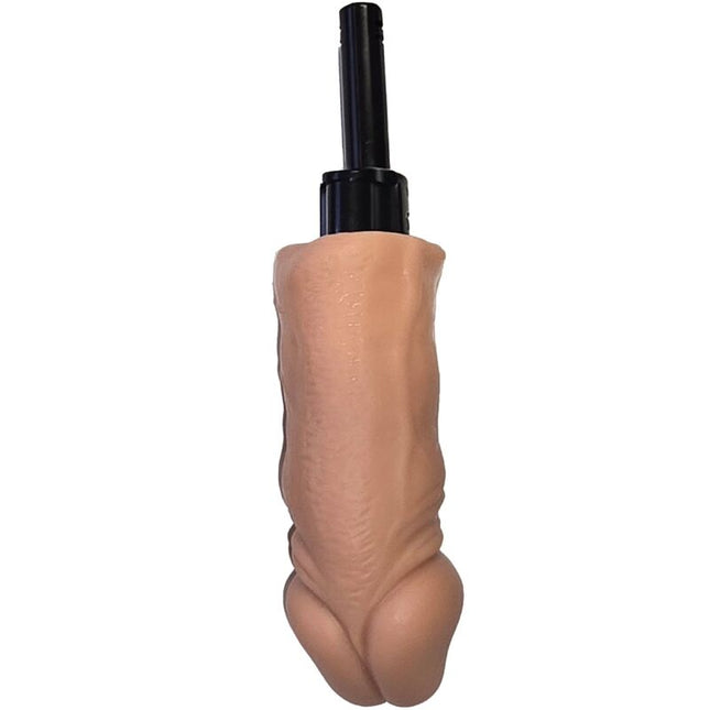 Beiger silikon dildo mit schwarzem kunststoffschaft im produkt diablo picante natürliches penis-grillfeuer