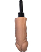 Beiger silikon dildo mit schwarzem kunststoffschaft im produkt diablo picante natürliches penis-grillfeuer