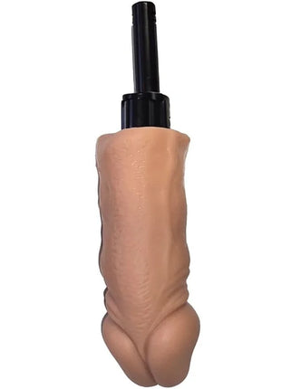 Beiger silikon dildo mit schwarzem kunststoffschaft im produkt diablo picante natürliches penis-grillfeuer