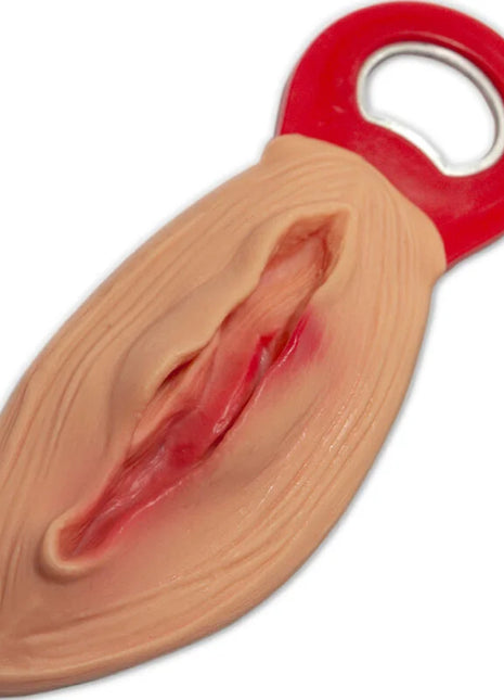Roter plastikflaschenöffner mit beiger anatomisch detaillierter wunde im design diablo picante öffner vaginapform
