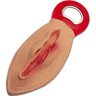 Roter plastikflaschenöffner mit beiger anatomisch detaillierter wunde im design diablo picante öffner vaginapform