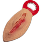 Roter plastikflaschenöffner mit beiger anatomisch detaillierter wunde im design diablo picante öffner vaginapform