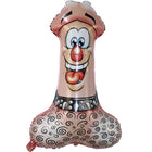 Pink metallischer partyballon in sado-penis-form mit schwarzen spiralmustern roter nase und stachelhalsband