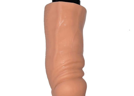 Ein pfirsichfarbener silikon feuerzeug in phallusform mit silbernem metallkopf und schwarzen akzenten diablo picante