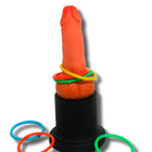 Orange silikon ringwurfspielständer mit schwarzer basis und bunten gummiringen diablo picante penis- und ringe-trophenspiel