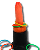 Orange silikon ringwurfspielständer mit schwarzer basis und bunten gummiringen diablo picante penis- und ringe-trophenspiel
