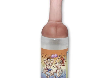 Pink silikonflasche in penisform mit tanzenden cartoonfiguren auf dem etikett diabolo picante 750 ml
