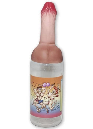 Pink silikonflasche in penisform mit tanzenden cartoonfiguren auf dem etikett diabolo picante 750 ml