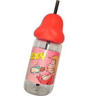 Klare plastikbabyflasche diablo picante mit rotem bellförmigem sauger und schwarzem strohhalm 360 ml
