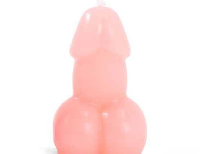 Diablo picante pink glänzende penisförmige kerze mit abgerundeten konturen und weißem docht oben