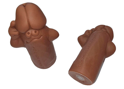 Braune keramik ohrstöpsel in bohnenform mit cartoonartigem gesicht im produkt diablo picante penisförmige pfeife
